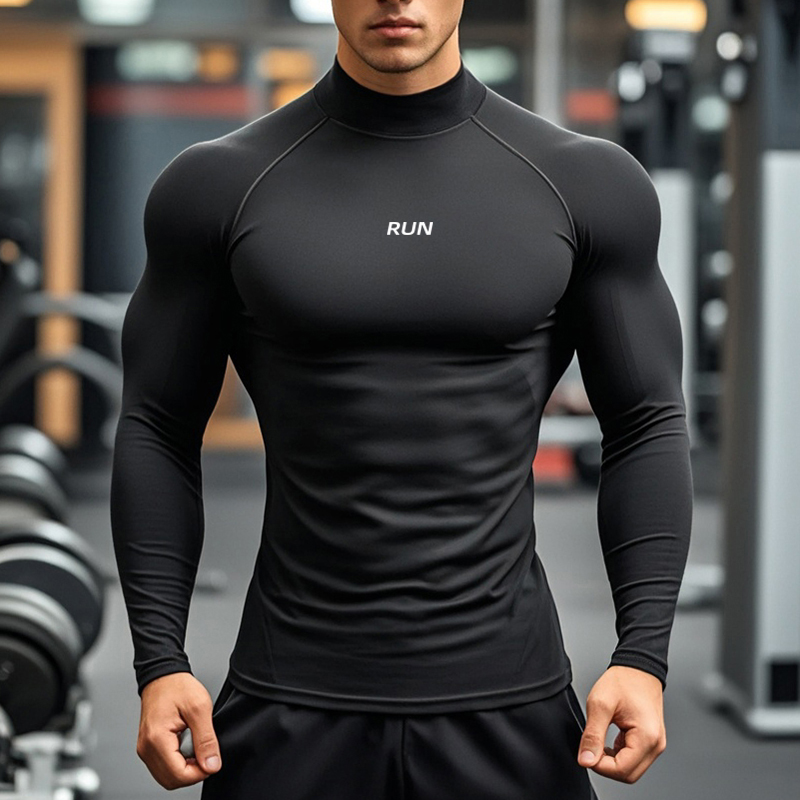 T Shirt Tight Fit - 남성용 러닝 터틀넥 빠른 건조 긴팔