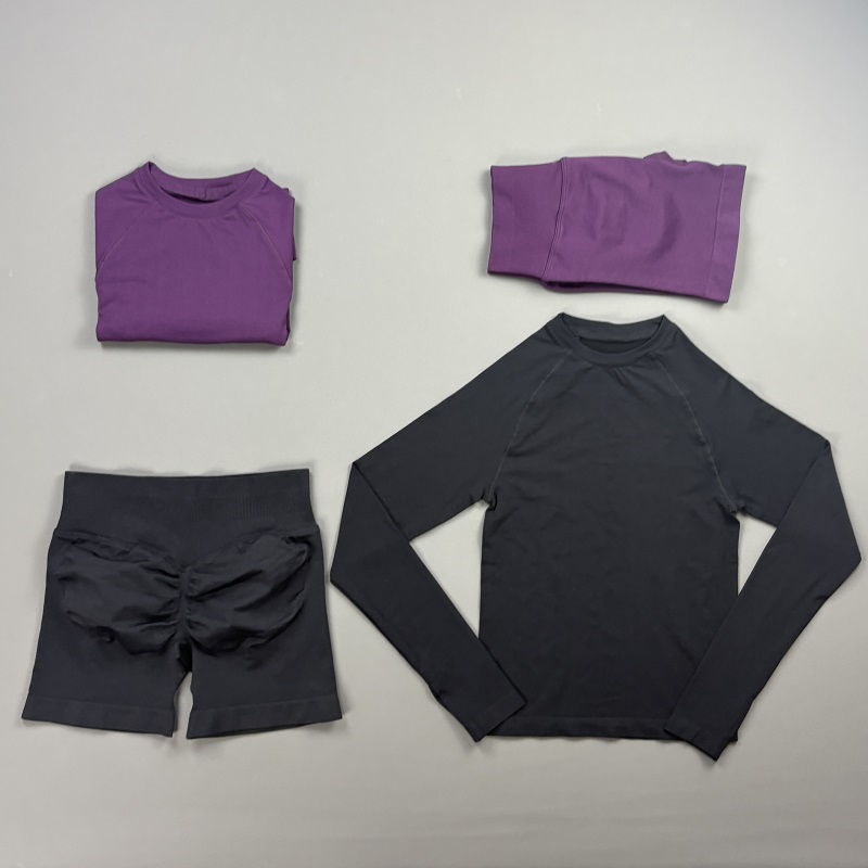 Compression Shorts Athletes - 2피스 여성용 래글런 긴팔 크루넥 탑