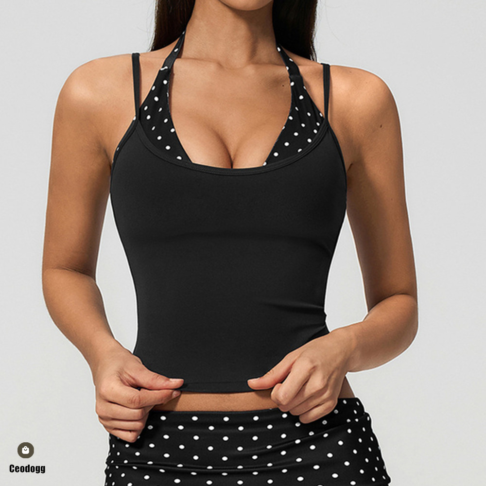 Suspender Tank Top - 폴카 도트 여성 스트랩 홀터 요가