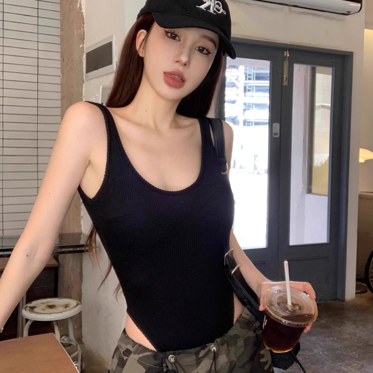 블랙 스트랩 바디수트 섹시한 백리스 리브 바디수트 롬퍼 - Tank Top Ribbed 리뷰 및 가격