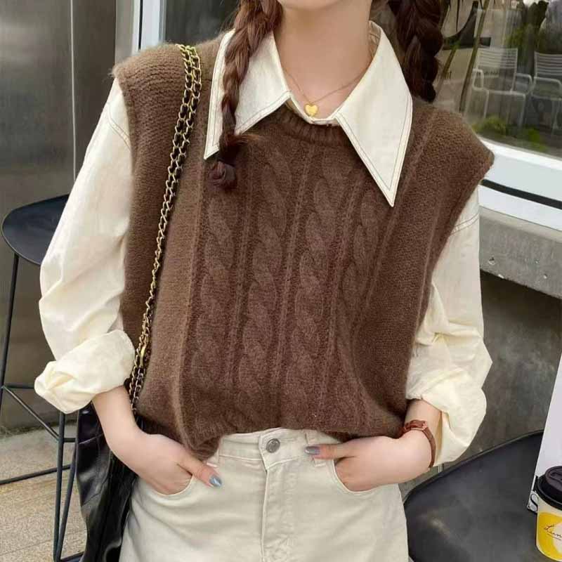 2025 신상 O넥 니트 조끼 여성용 솔리드 루즈 슬리 - Sleeveless Undershirt 리뷰 및 가격