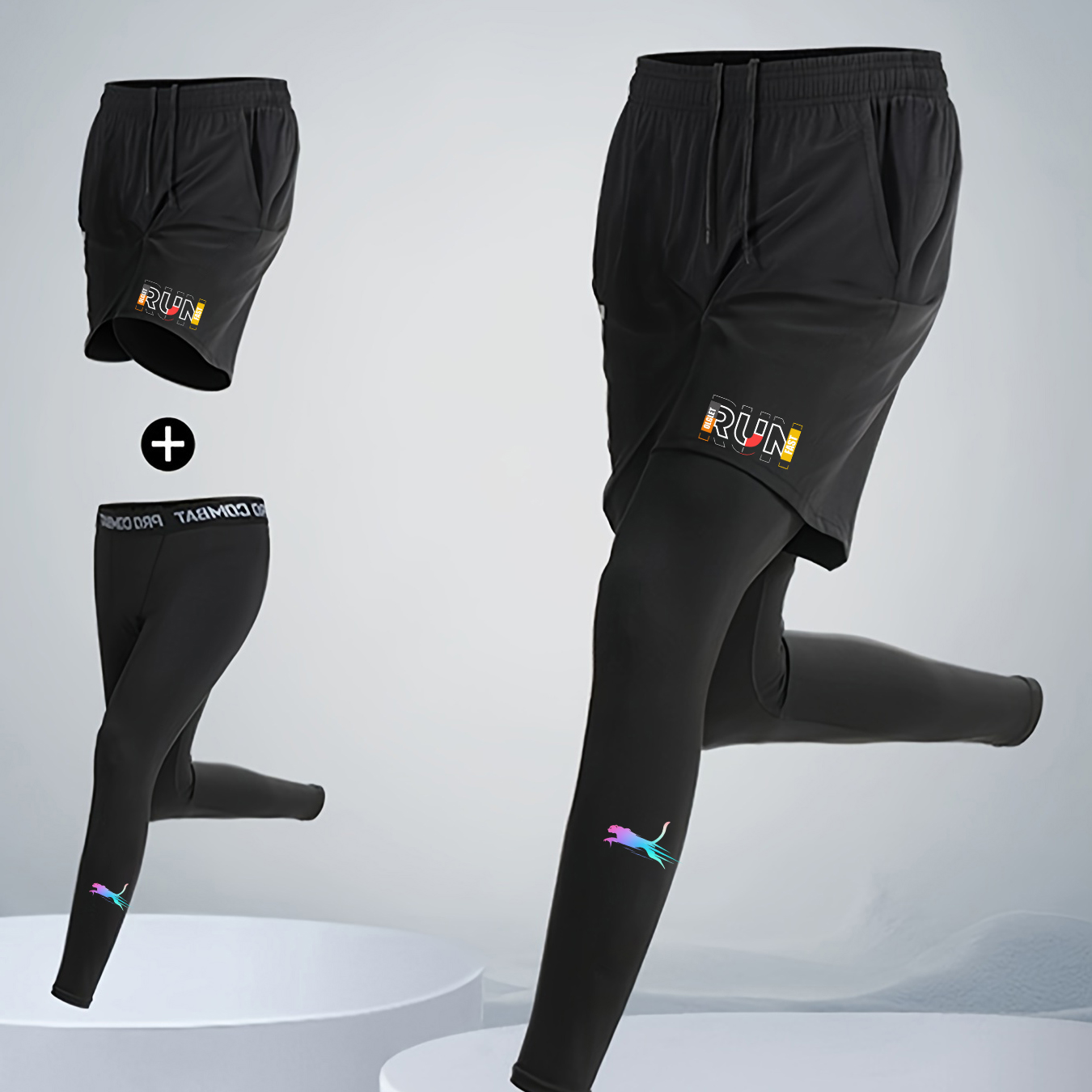 남성용 러닝 조깅 2피스 세트 속건 스포츠 반바지 및  - Compression Shorts Athletes 리뷰 및 가격