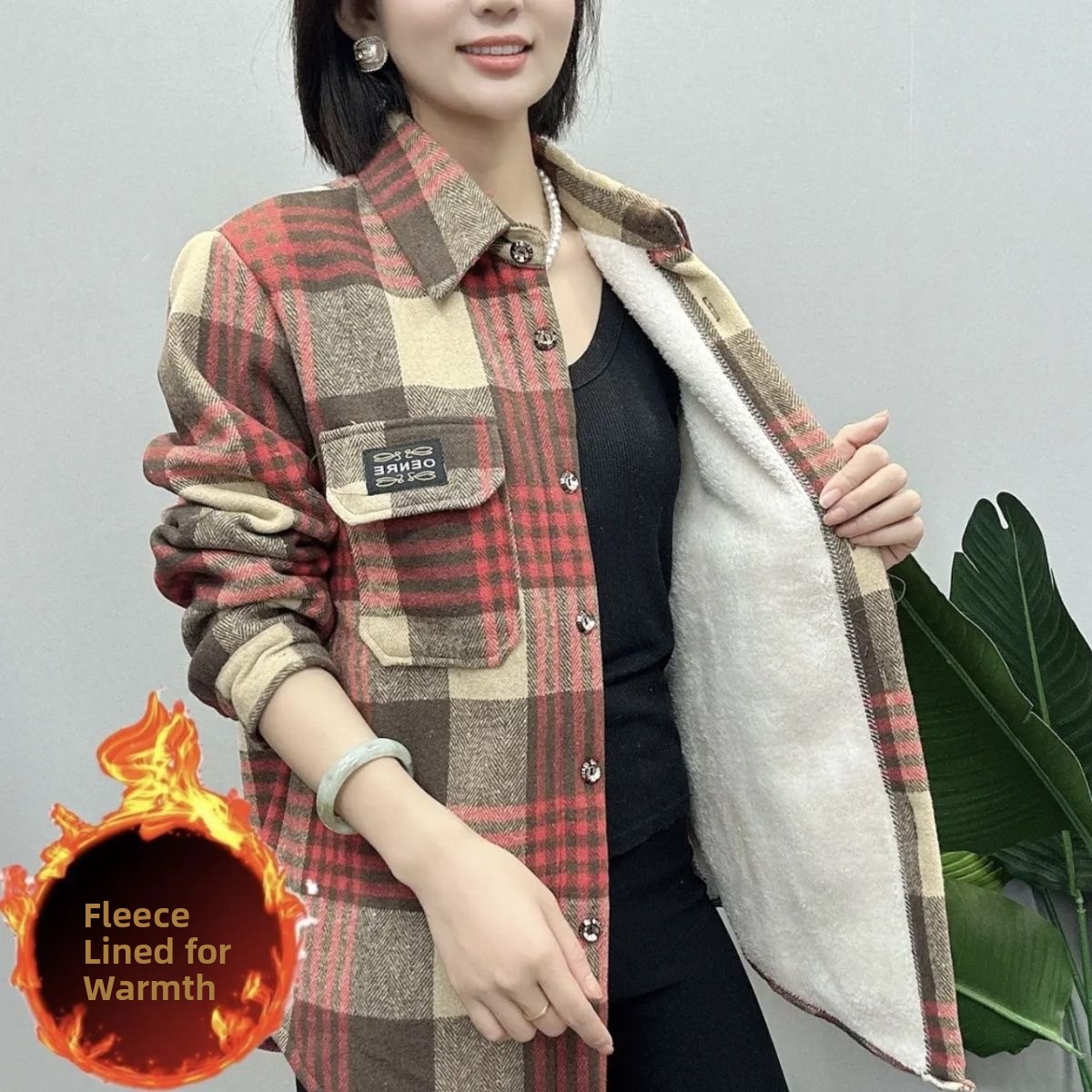 두꺼운 플리스 플란넬 체크 무늬 여성 셔츠 가을 겨울  - Thermal Long John 리뷰 및 가격