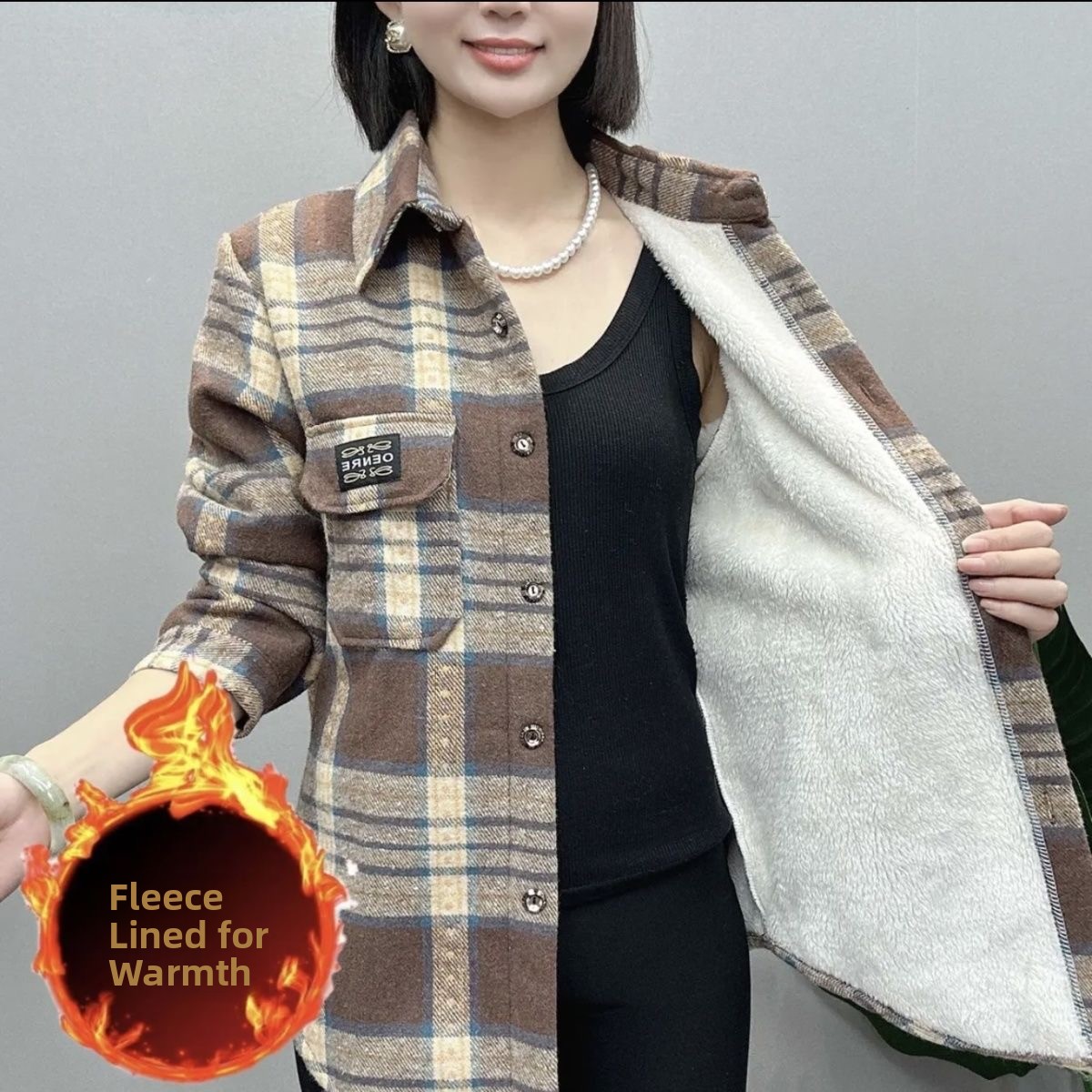 두꺼운 플리스 플란넬 체크 무늬 여성 셔츠 가을 겨울  - Thermal Long John 리뷰 및 가격